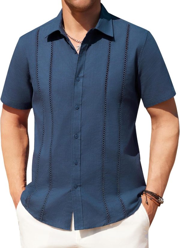 Alimens & Gentle Men's Cuban Guayabera Shirts Cotton Linen Short Sleeve Button Down Shirts Casual Summer Beach Camp Shirt - Image 77