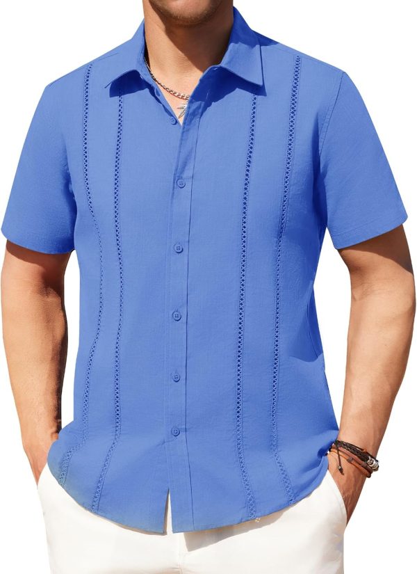 Alimens & Gentle Men's Cuban Guayabera Shirts Cotton Linen Short Sleeve Button Down Shirts Casual Summer Beach Camp Shirt - Image 82