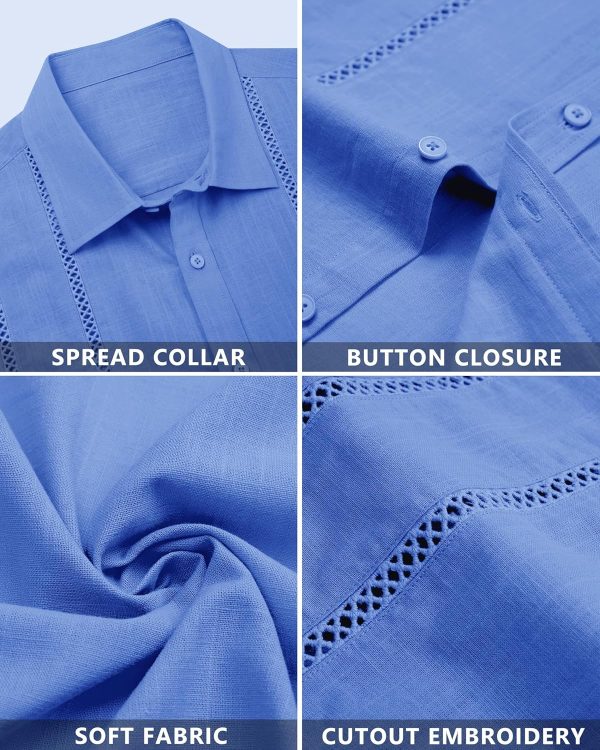 Alimens & Gentle Men's Cuban Guayabera Shirts Cotton Linen Short Sleeve Button Down Shirts Casual Summer Beach Camp Shirt - Image 86