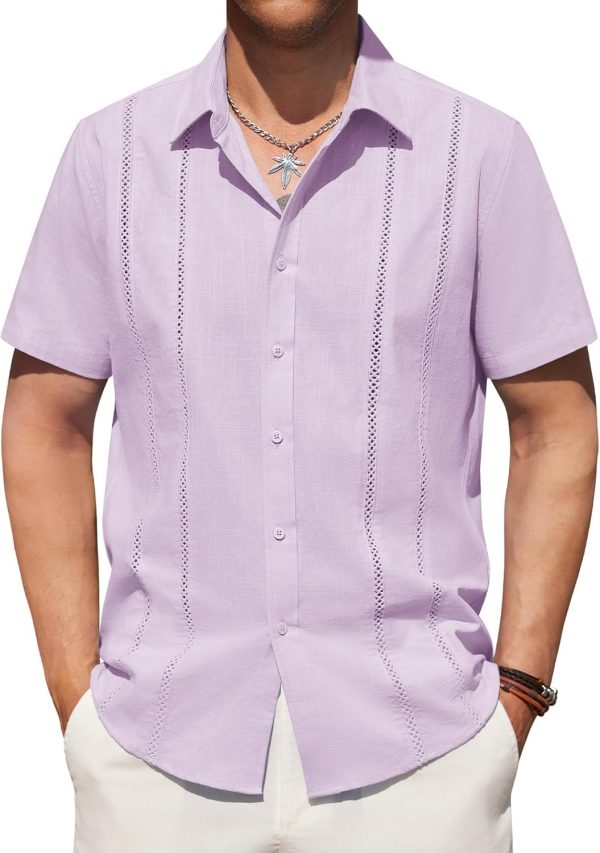 Alimens & Gentle Men's Cuban Guayabera Shirts Cotton Linen Short Sleeve Button Down Shirts Casual Summer Beach Camp Shirt - Image 87