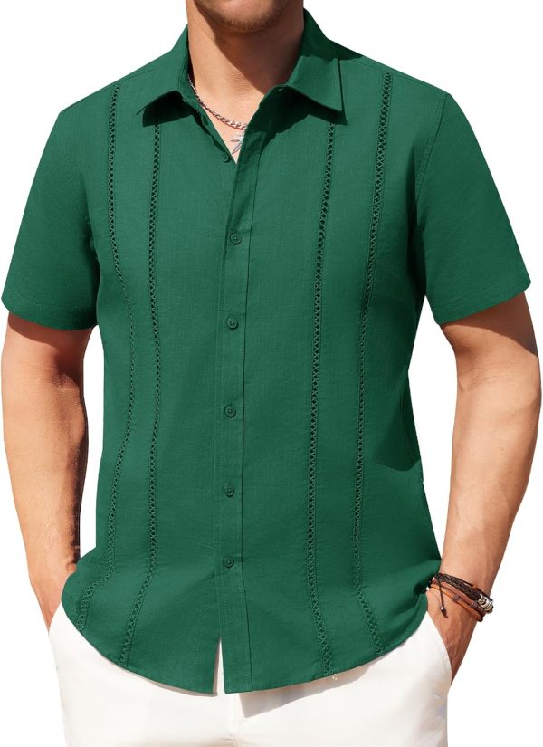 Alimens & Gentle Men's Cuban Guayabera Shirts Cotton Linen Short Sleeve Button Down Shirts Casual Summer Beach Camp Shirt - Image 92