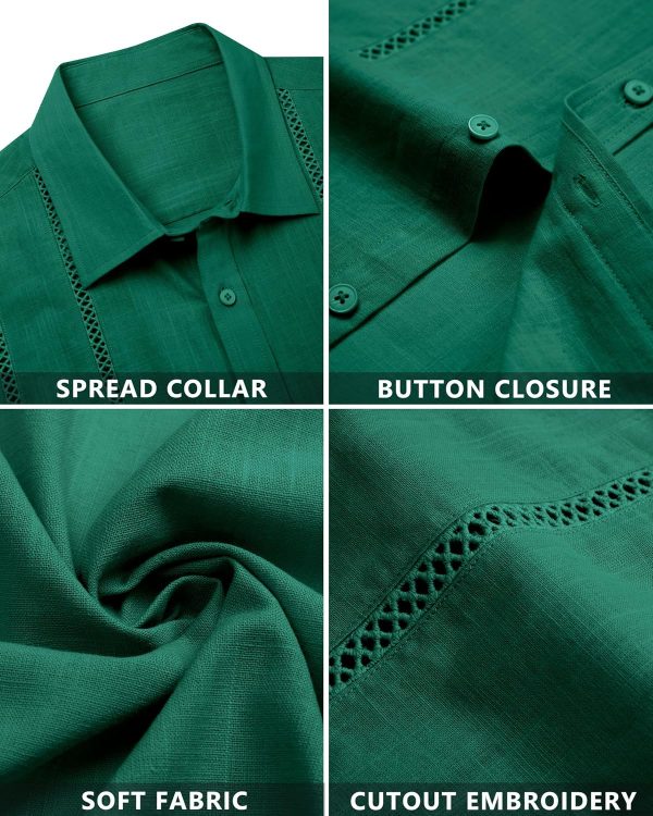 Alimens & Gentle Men's Cuban Guayabera Shirts Cotton Linen Short Sleeve Button Down Shirts Casual Summer Beach Camp Shirt - Image 96