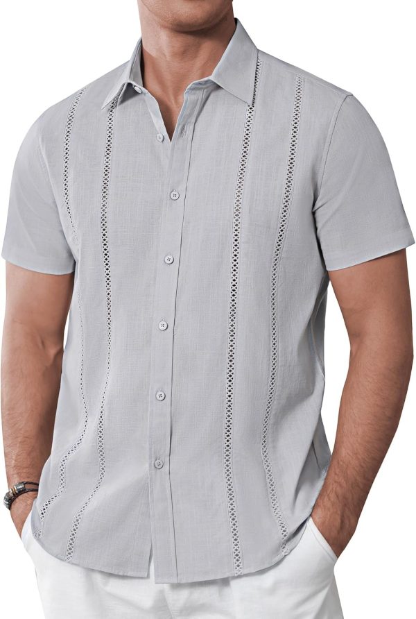 Alimens & Gentle Men's Cuban Guayabera Shirts Cotton Linen Short Sleeve Button Down Shirts Casual Summer Beach Camp Shirt - Image 97